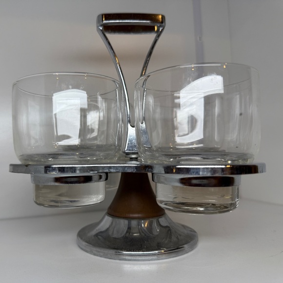 milbern creations Other - MCM Vintage Barware 1960s Chrome Caddy & Rotating Lazy Susan Set of 4 Glasses
